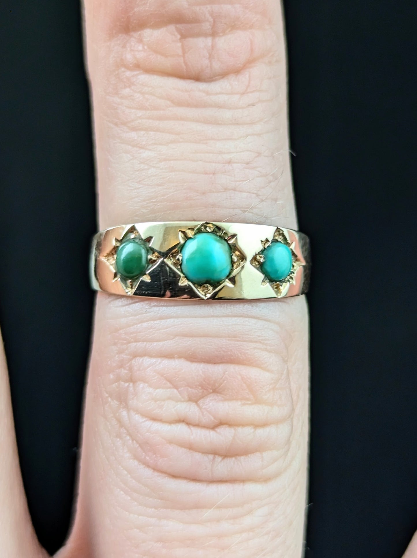 Antique 15ct Rose gold Turquoise gypsy set ring, Victorian