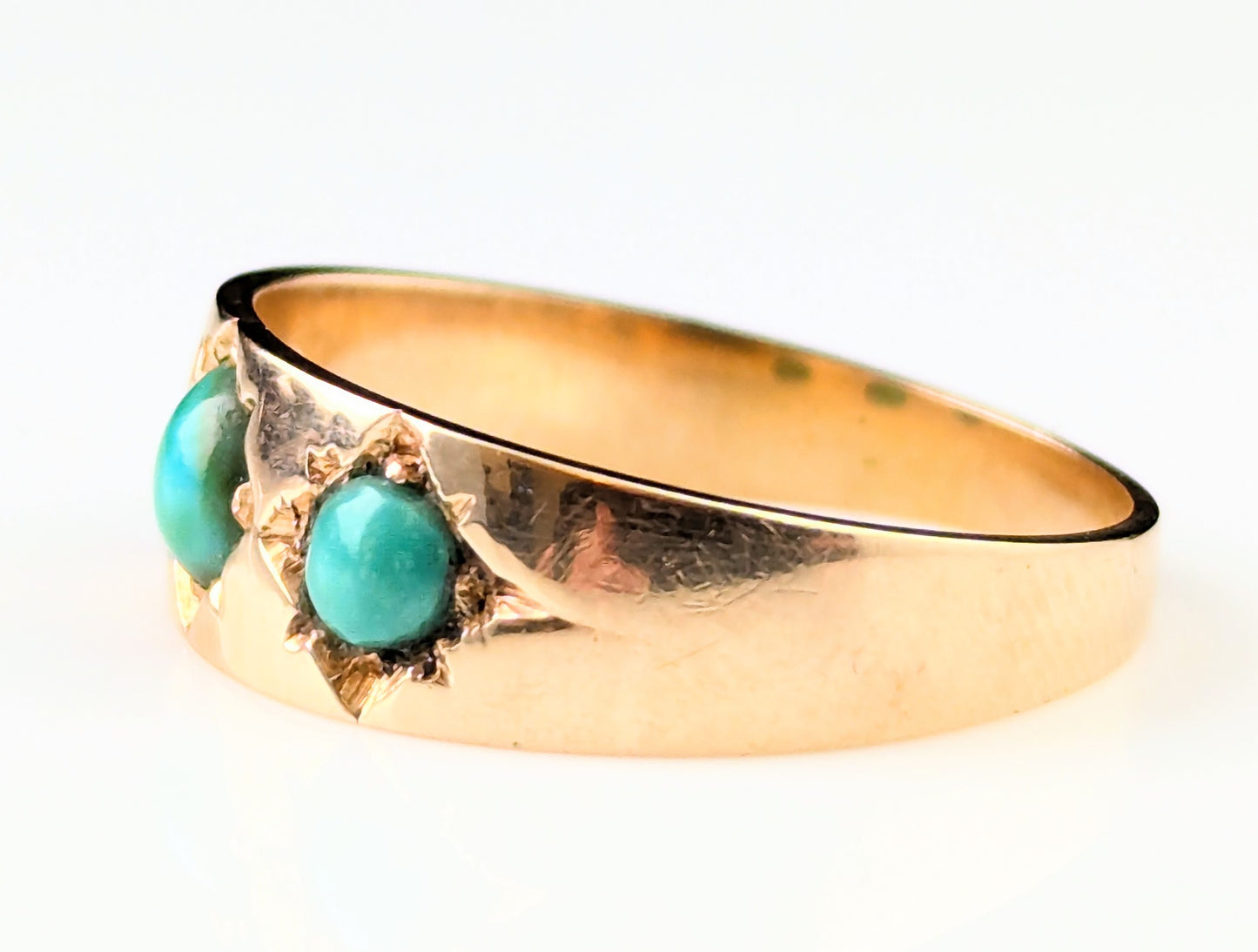 Antique 15ct Rose gold Turquoise gypsy set ring, Victorian