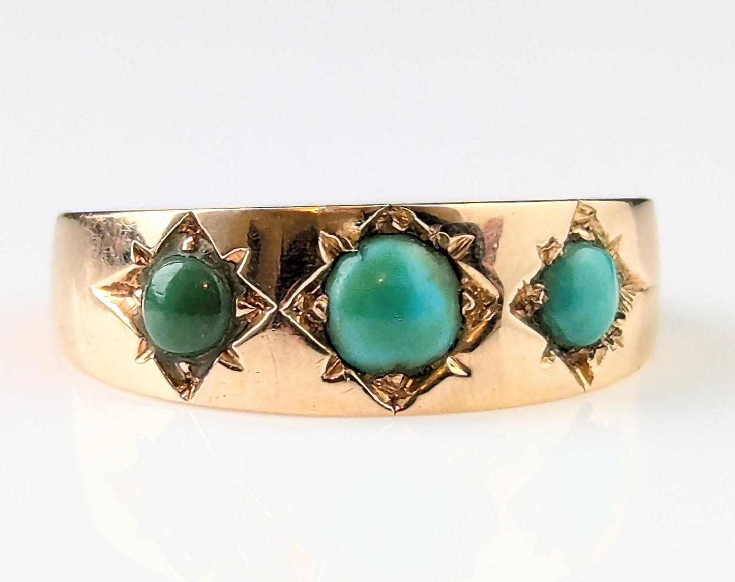 Antique 15ct Rose gold Turquoise gypsy set ring, Victorian