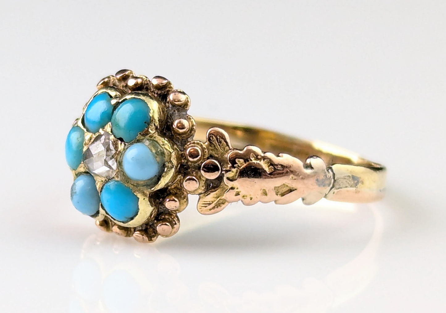 Antique Regency Turquoise and Diamond flower ring, 18ct gold