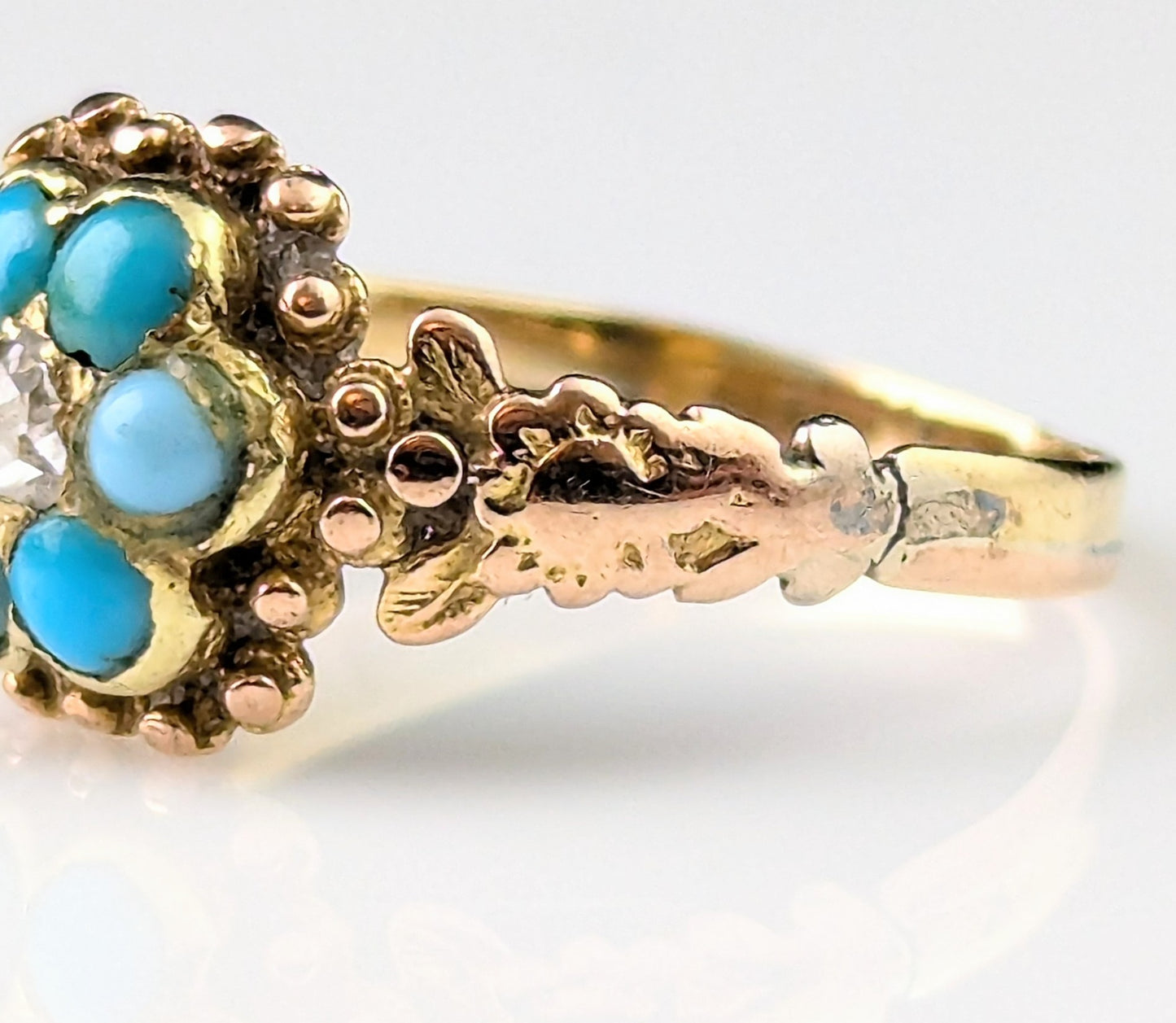 Antique Regency Turquoise and Diamond flower ring, 18ct gold