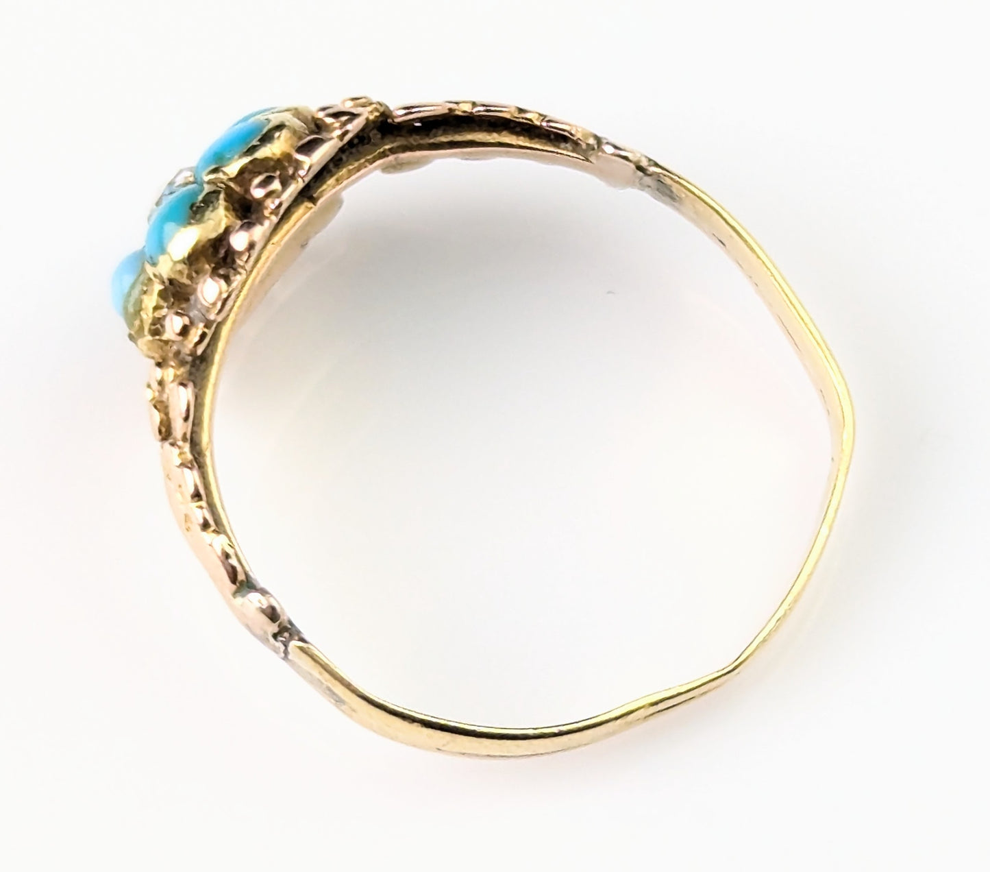 Antique Regency Turquoise and Diamond flower ring, 18ct gold