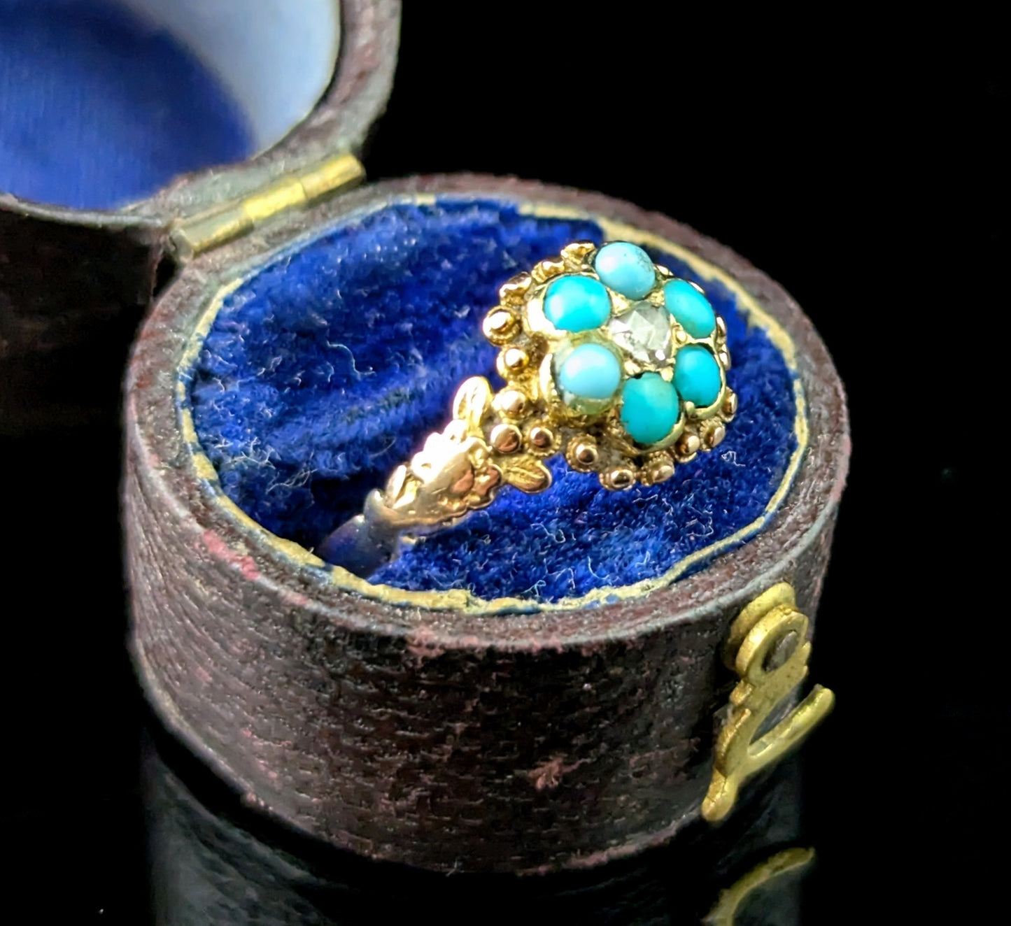 Antique Regency Turquoise and Diamond flower ring, 18ct gold