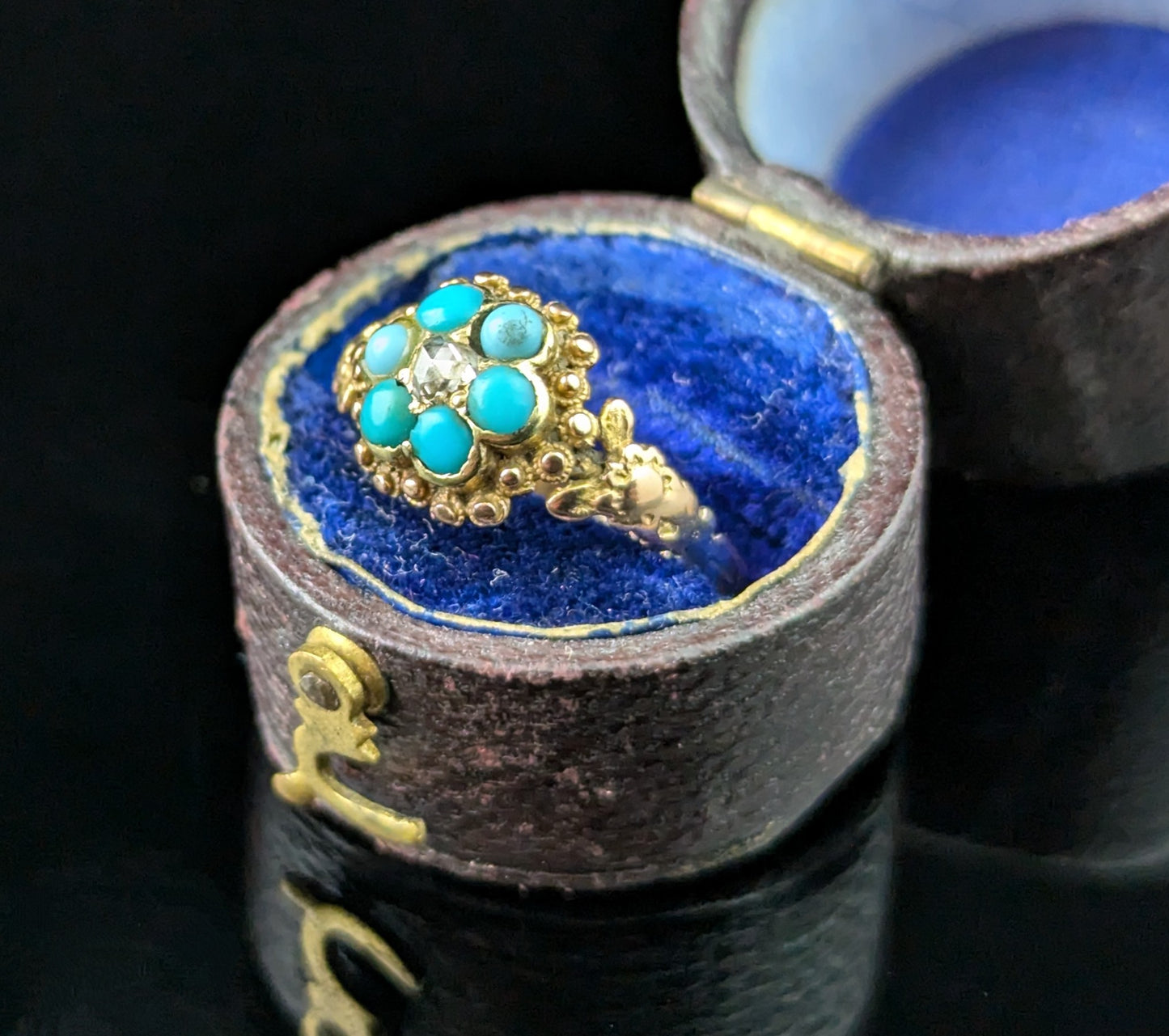 Antique Regency Turquoise and Diamond flower ring, 18ct gold