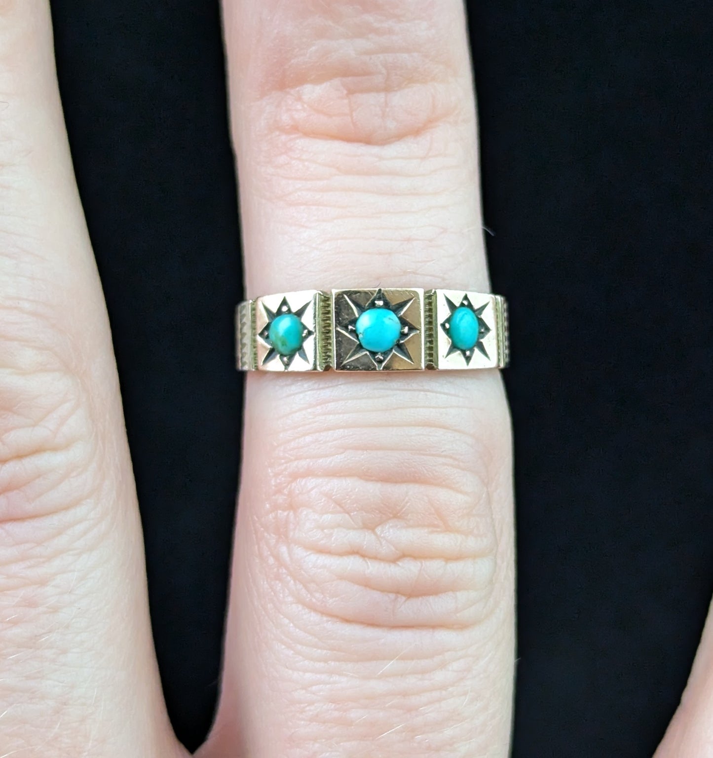 Antique 9ct Rose gold Turquoise gypsy set ring, Victorian