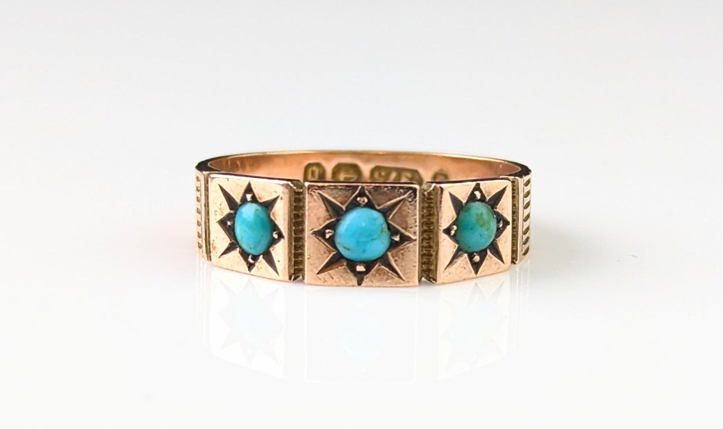 Antique 9ct Rose gold Turquoise gypsy set ring, Victorian