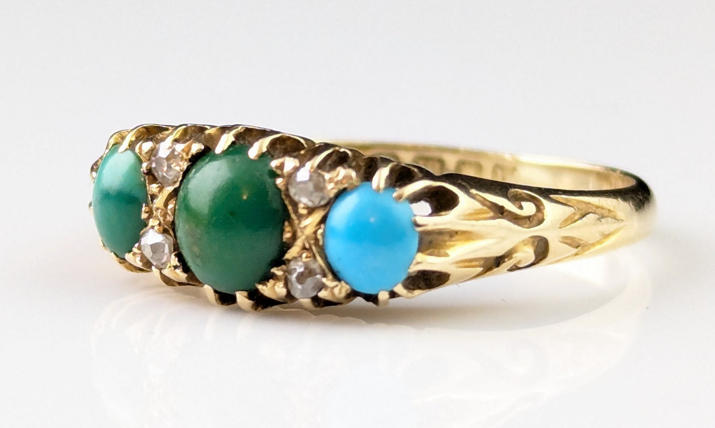 Antique 18ct yellow gold Turquoise and Diamond ring