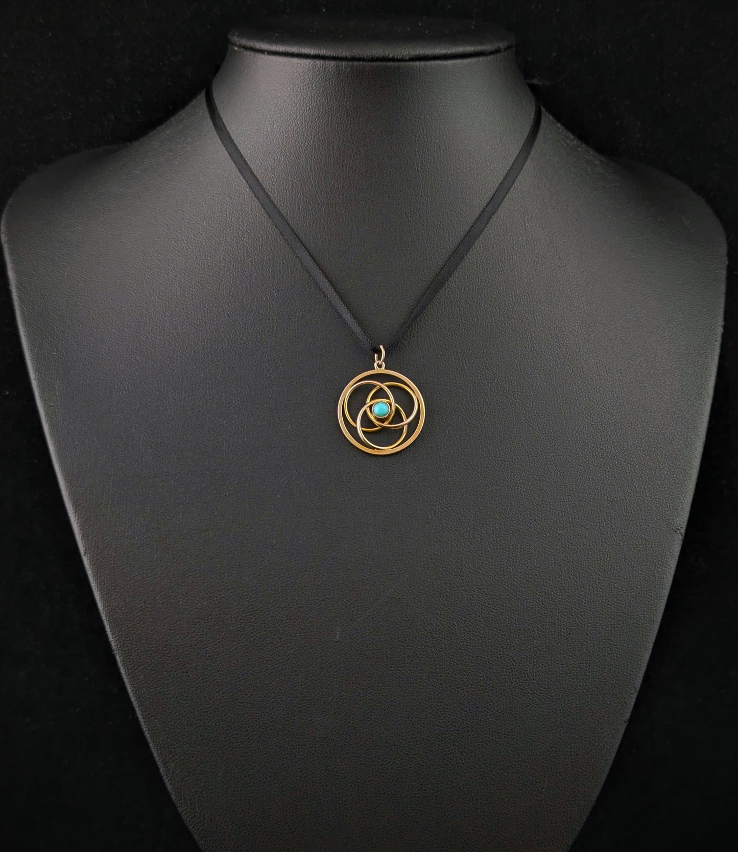 Antique 9ct gold circles pendant, Turquoise