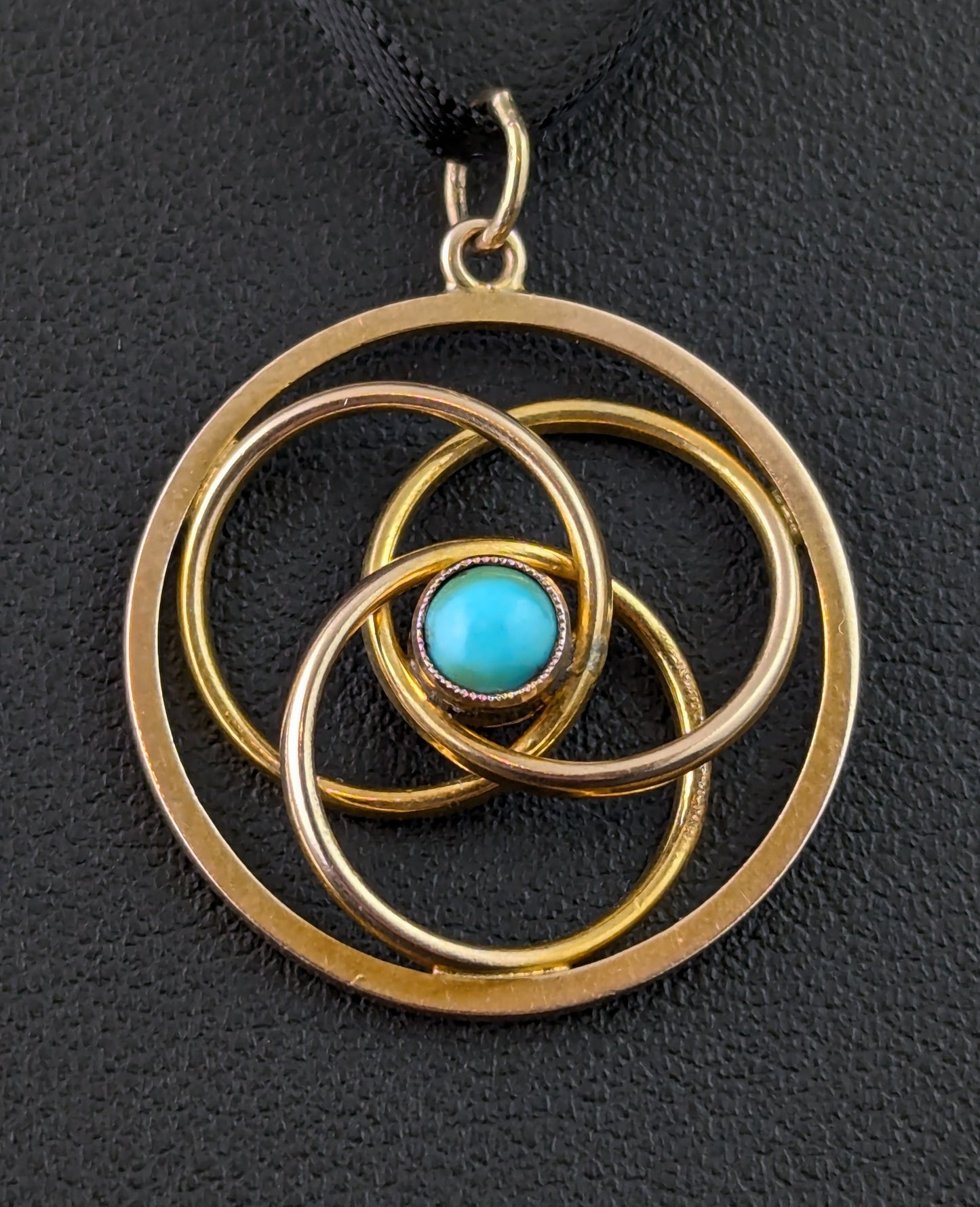 Antique 9ct gold circles pendant, Turquoise