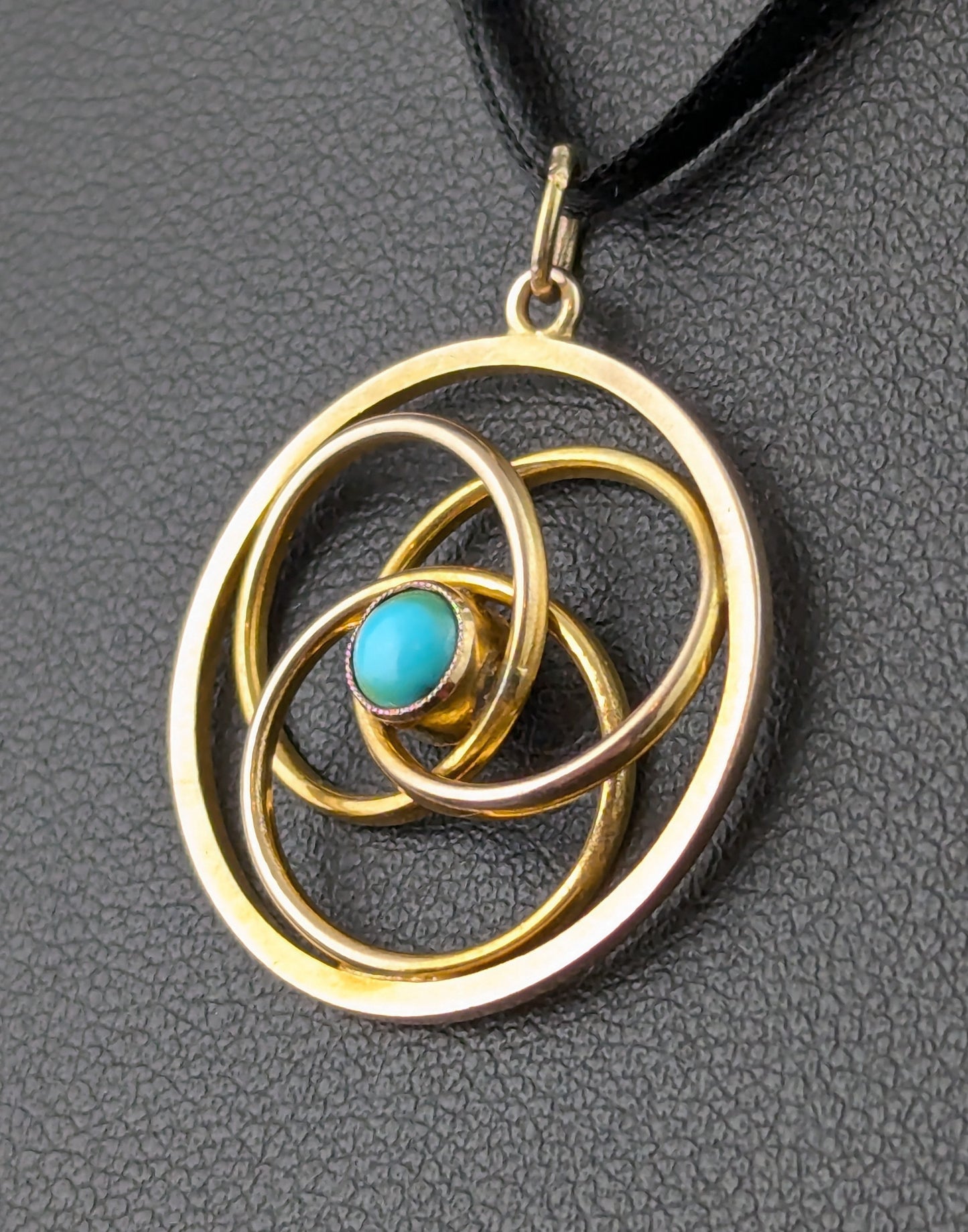 Antique 9ct gold circles pendant, Turquoise