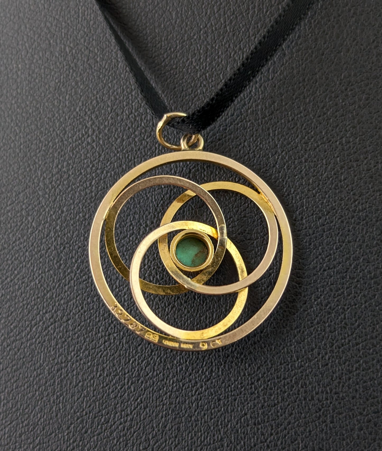 Antique 9ct gold circles pendant, Turquoise