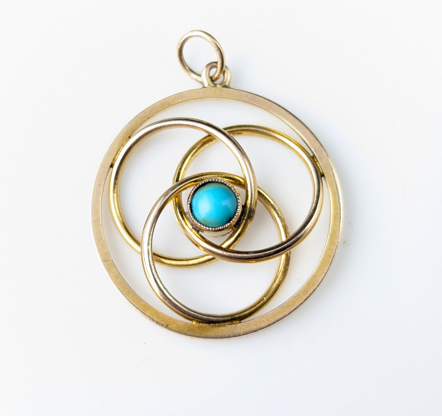 Antique 9ct gold circles pendant, Turquoise