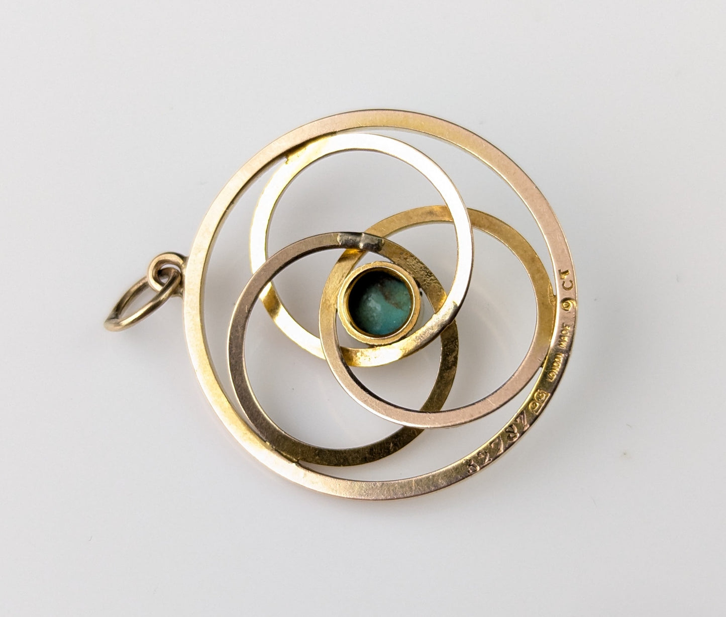 Antique 9ct gold circles pendant, Turquoise