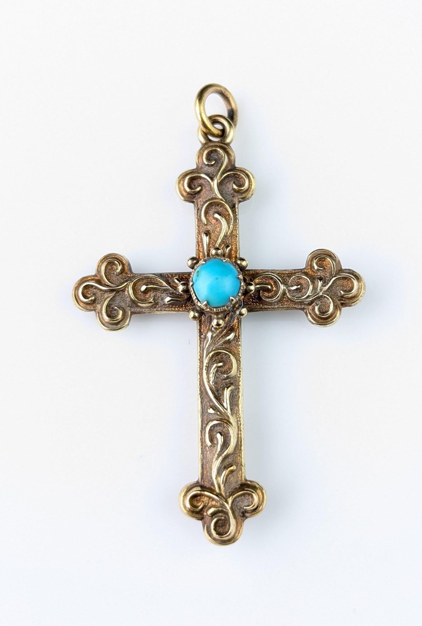 Antique 18ct gold cross pendant, Turquoise, Victorian, Mourning