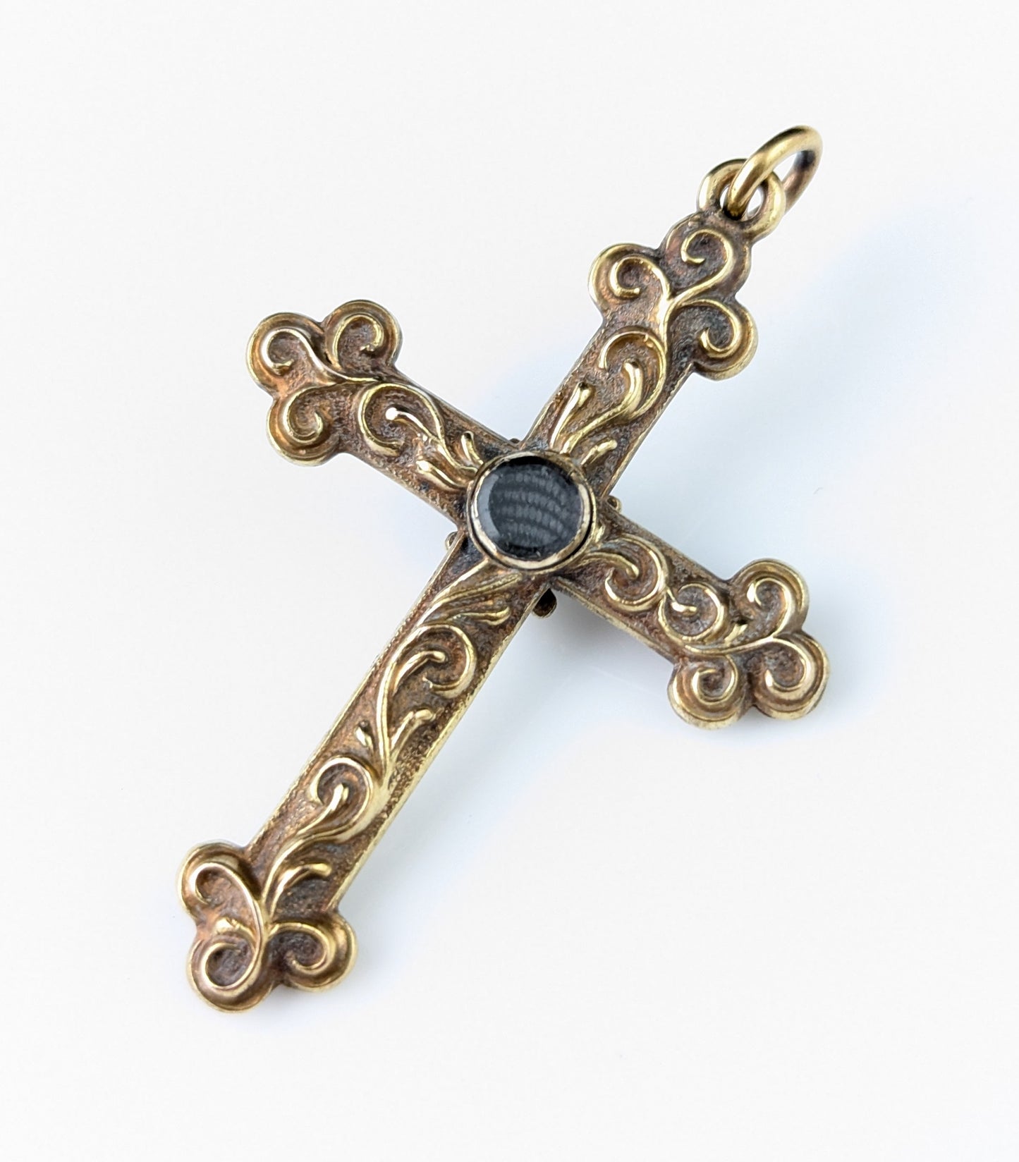 Antique 18ct gold cross pendant, Turquoise, Victorian, Mourning