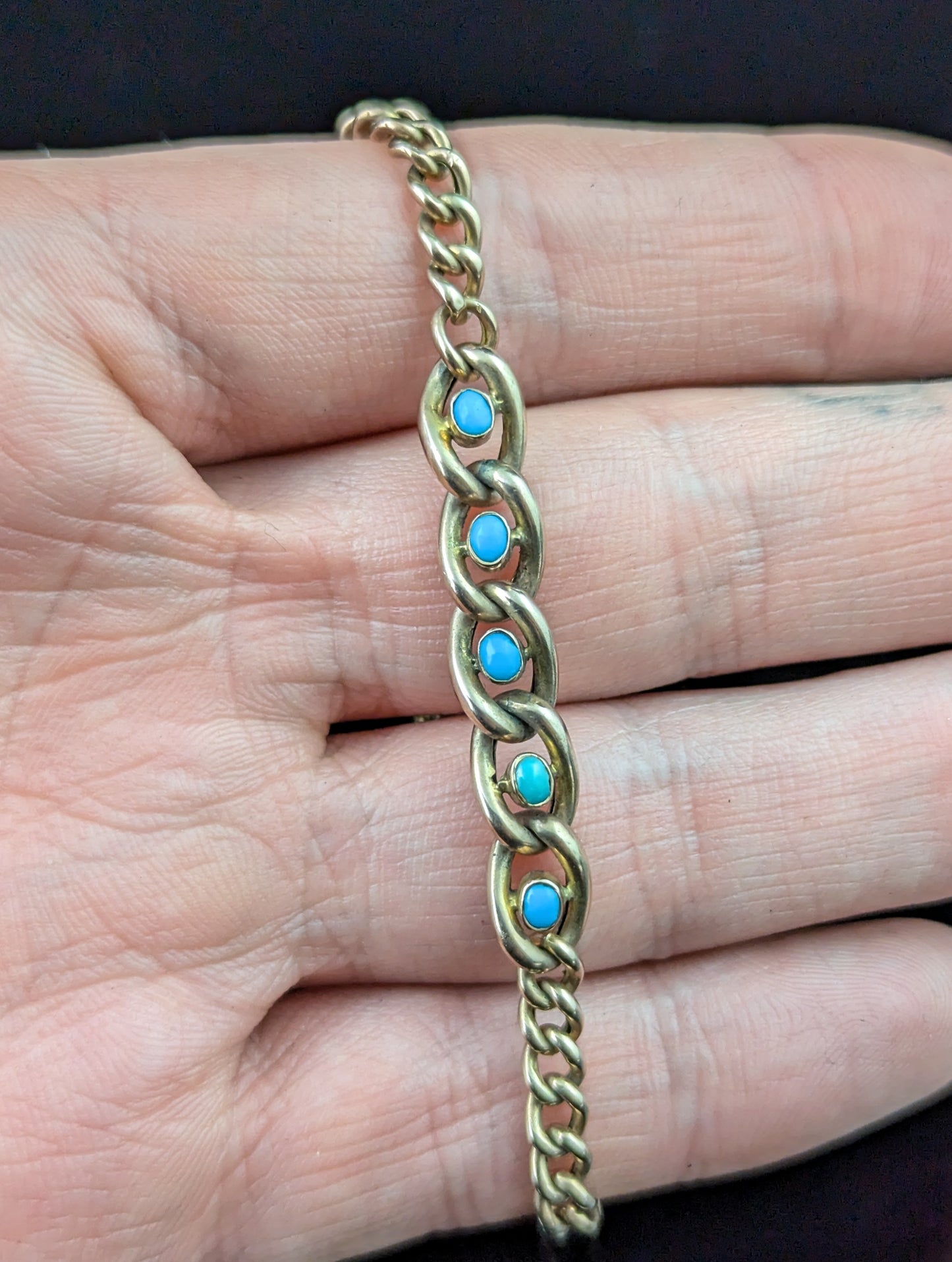 Antique 9ct Rose gold curb bracelet, Turquoise, Edwardian