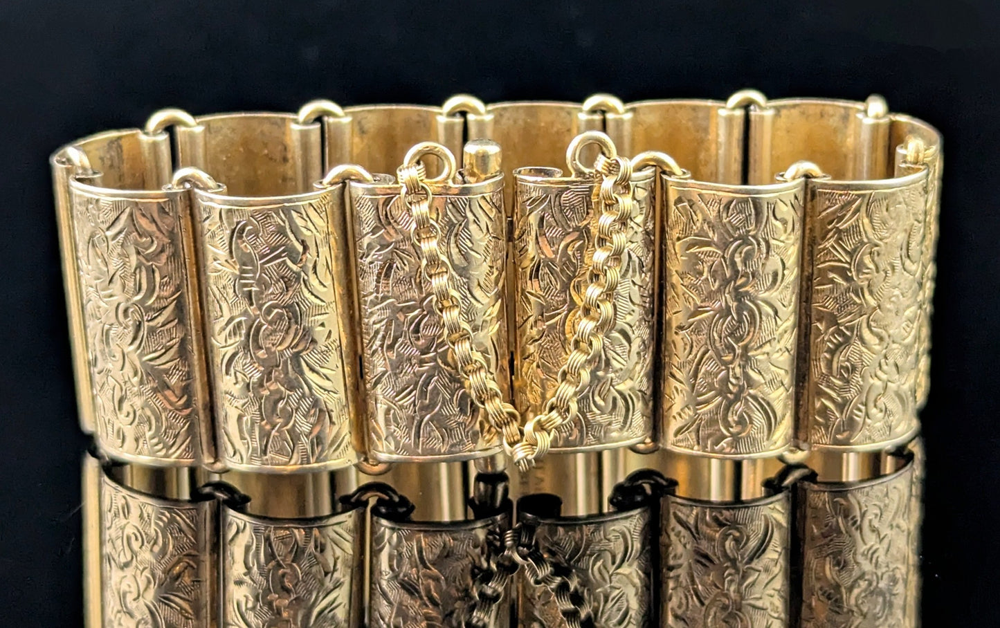 Antique silver Gilt panel link bracelet, Victorian