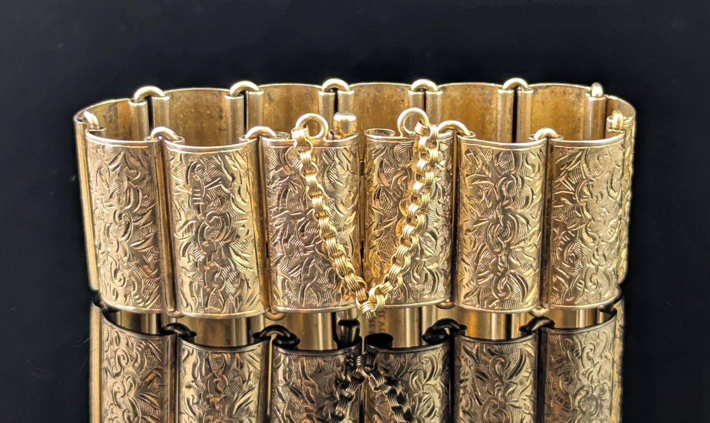 Antique silver Gilt panel link bracelet, Victorian