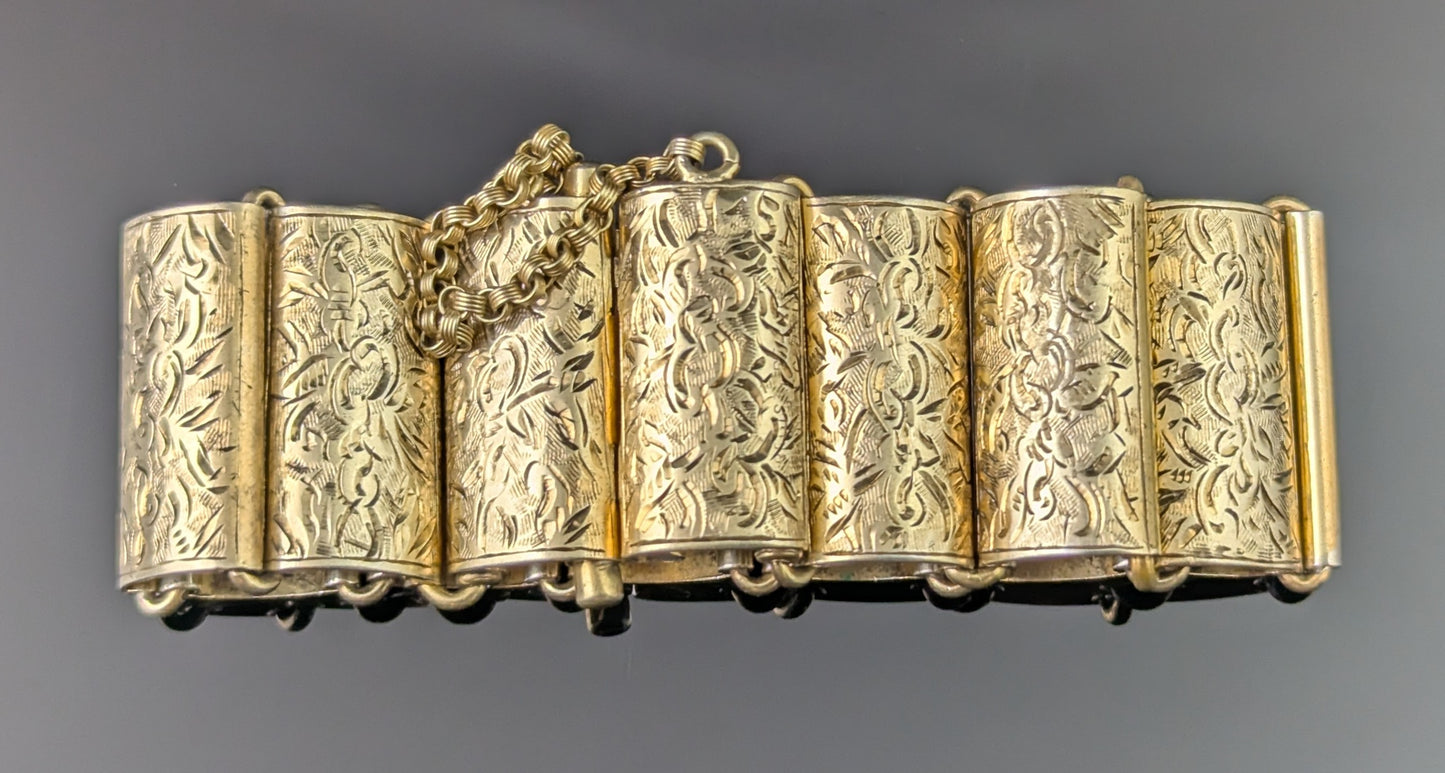 Antique silver Gilt panel link bracelet, Victorian