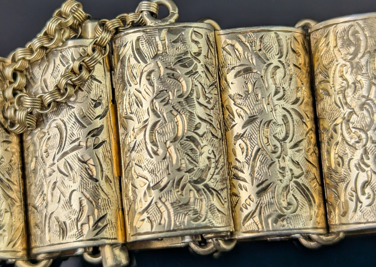 Antique silver Gilt panel link bracelet, Victorian