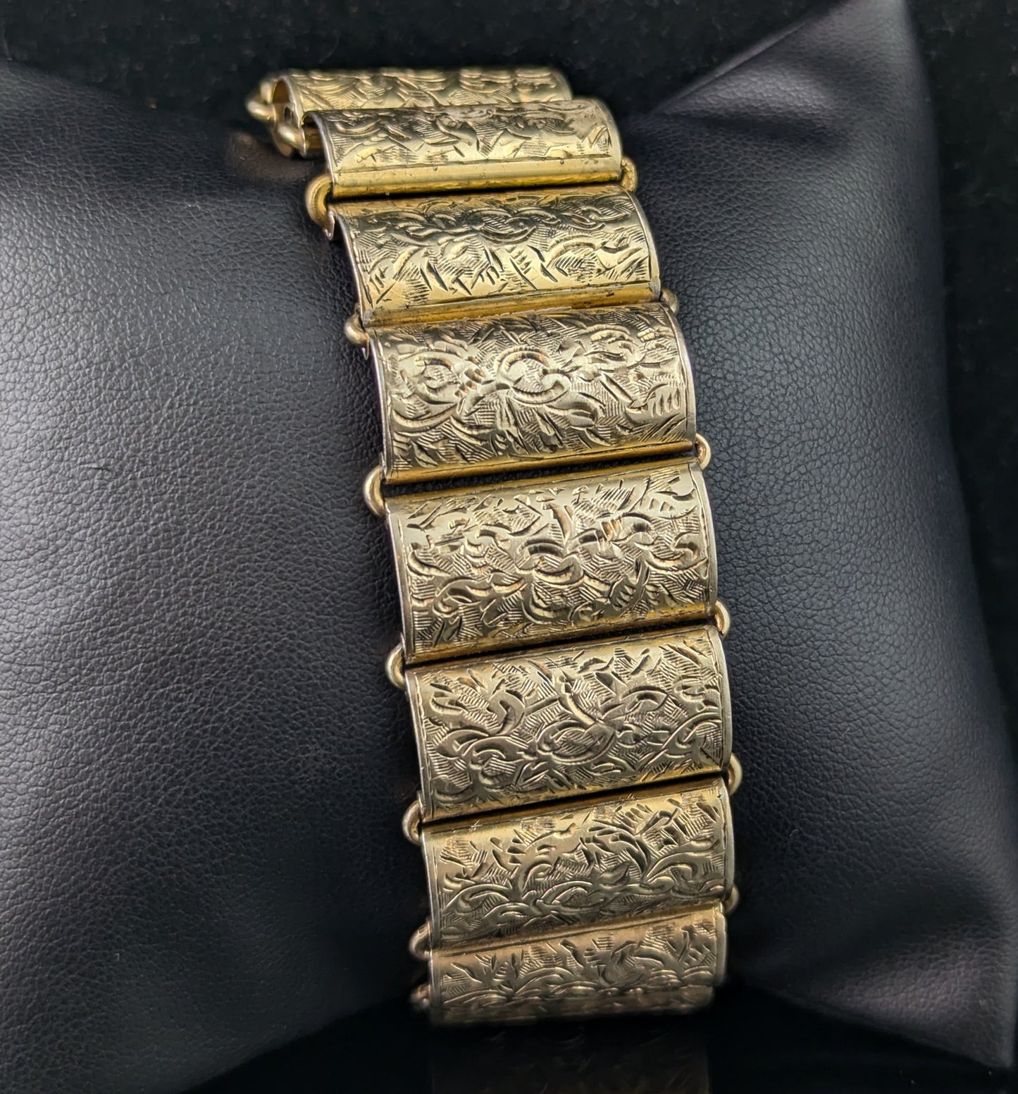 Antique silver Gilt panel link bracelet, Victorian