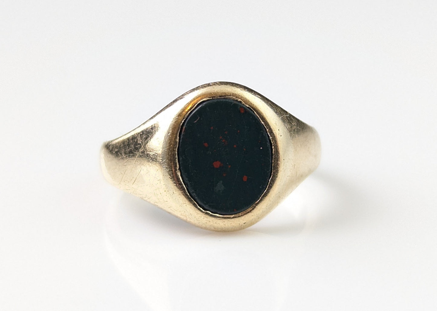 Vintage Bloodstone signet ring, 9ct yellow gold, Pinky ring