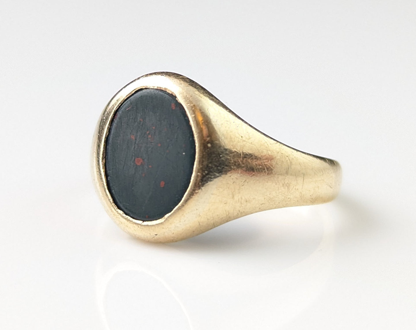 Vintage Bloodstone signet ring, 9ct yellow gold, Pinky ring