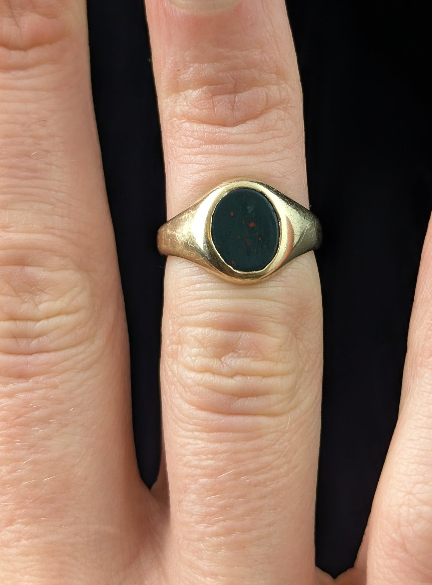 Vintage Bloodstone signet ring, 9ct yellow gold, Pinky ring