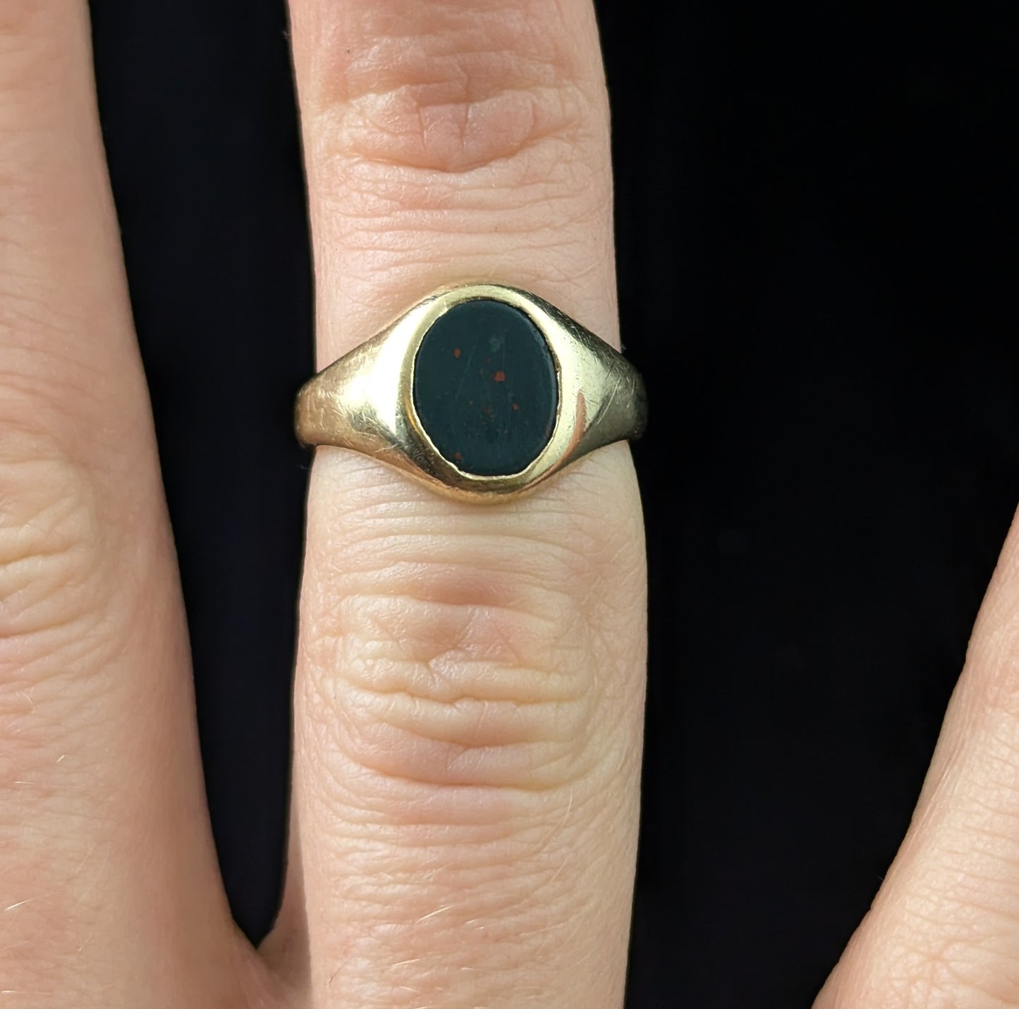 Vintage Bloodstone signet ring, 9ct yellow gold, Pinky ring