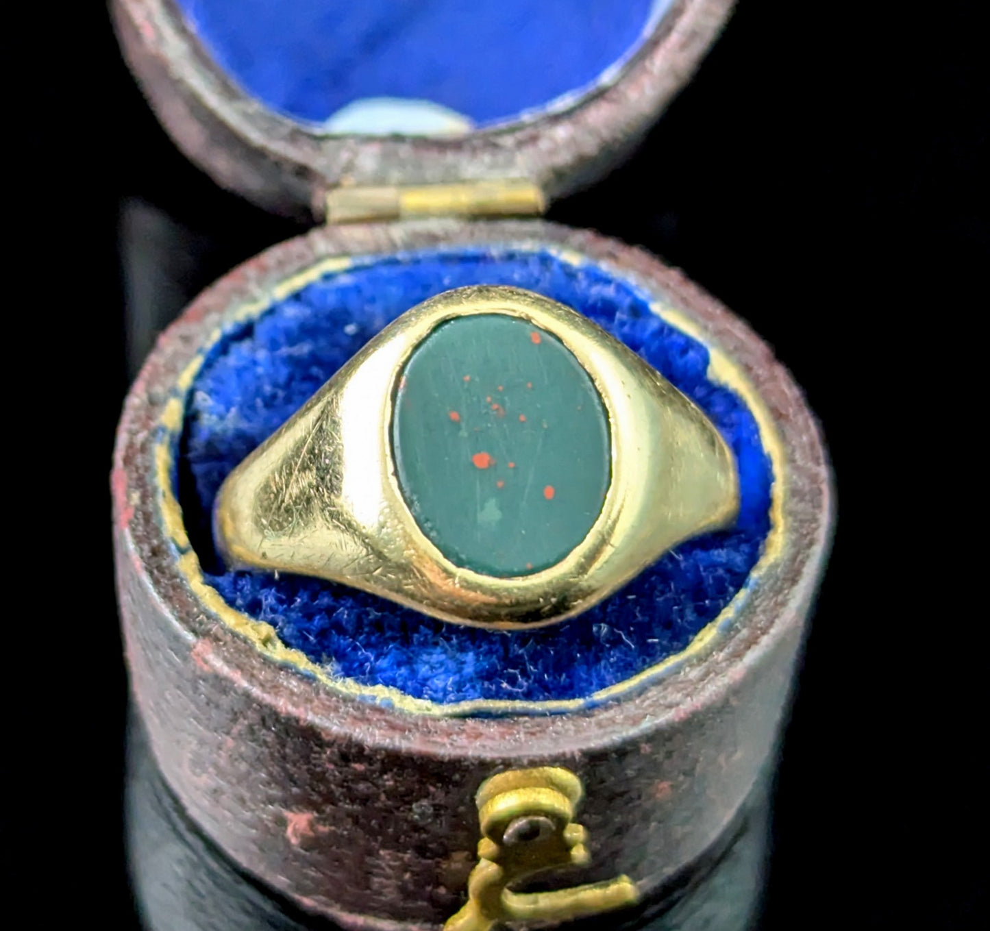 Vintage Bloodstone signet ring, 9ct yellow gold, Pinky ring