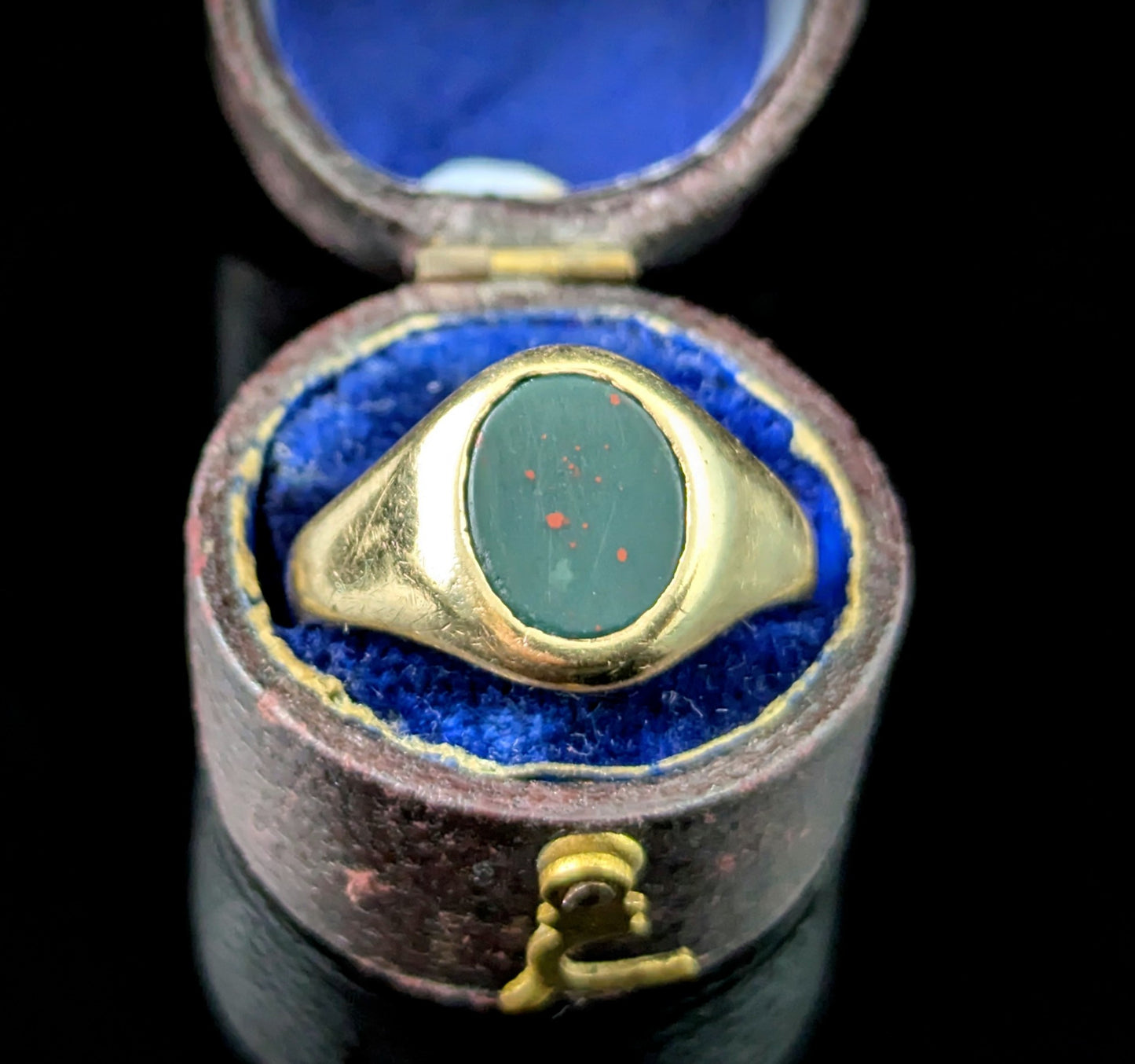 Vintage Bloodstone signet ring, 9ct yellow gold, Pinky ring