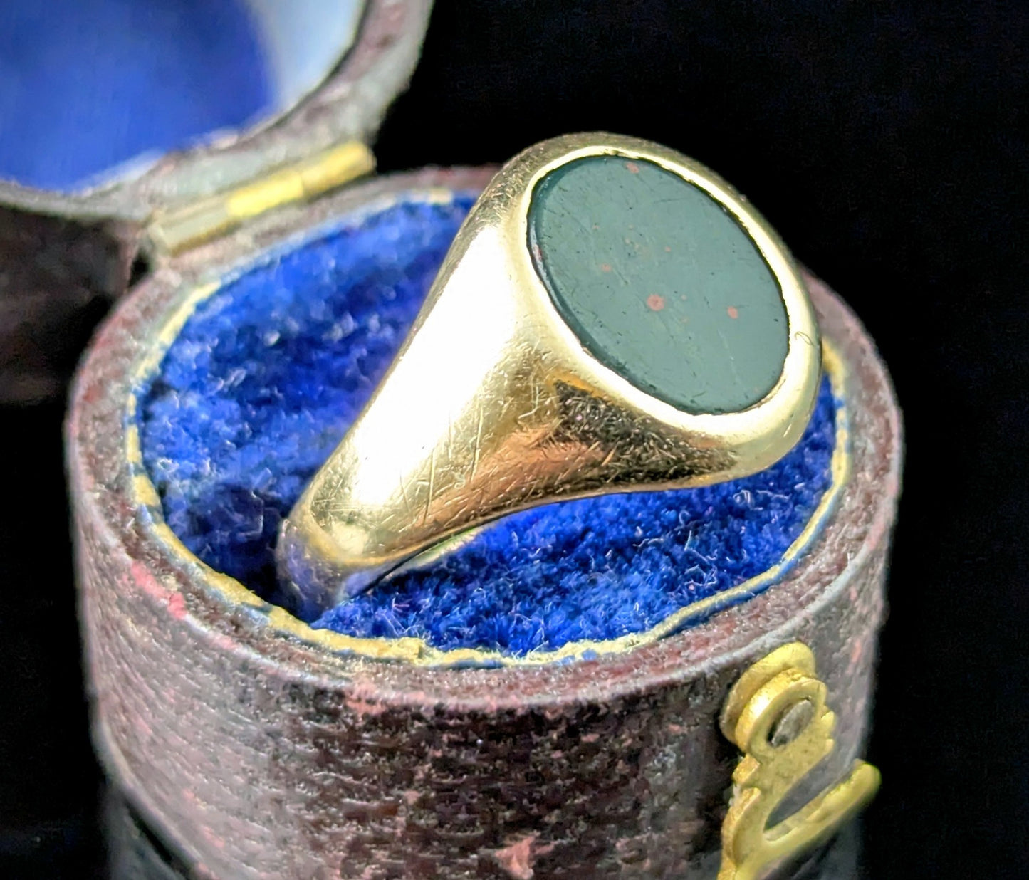 Vintage Bloodstone signet ring, 9ct yellow gold, Pinky ring