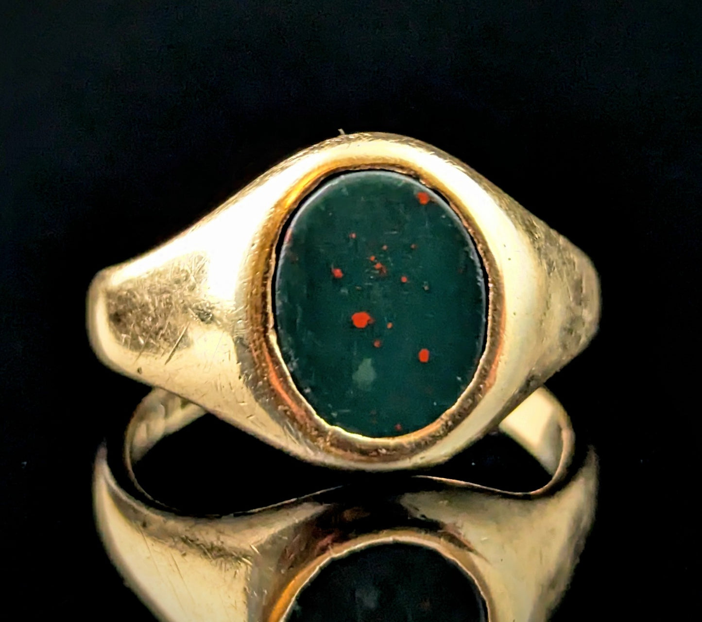 Vintage Bloodstone signet ring, 9ct yellow gold, Pinky ring