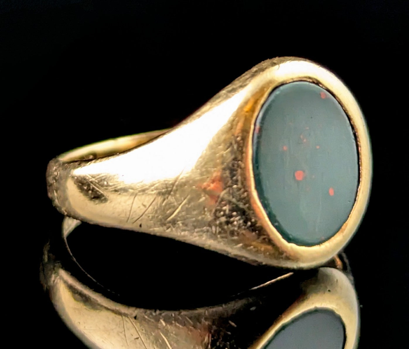 Vintage Bloodstone signet ring, 9ct yellow gold, Pinky ring