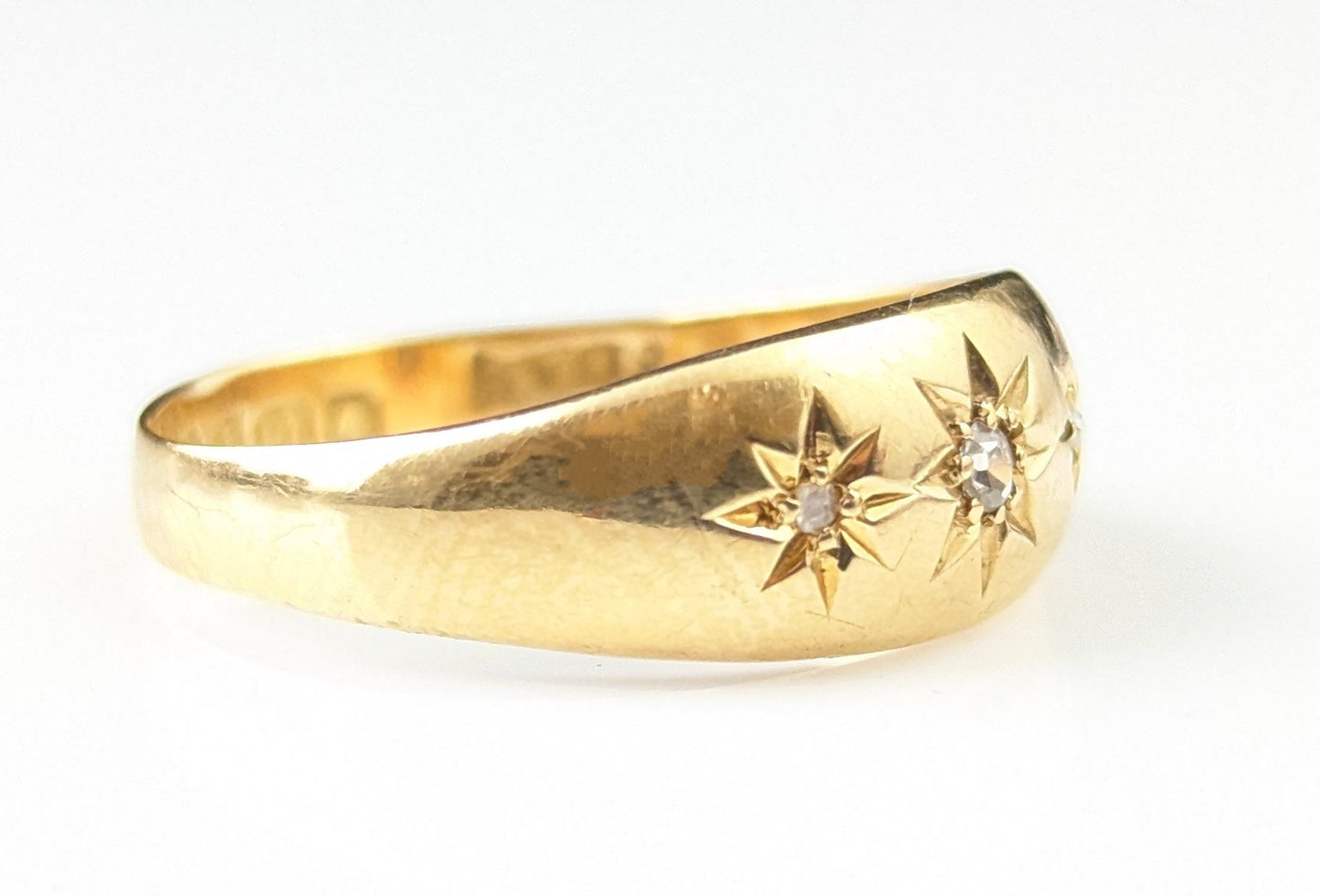 Antique 18ct gold Diamond Gypsy set ring, Star set, Art Deco era