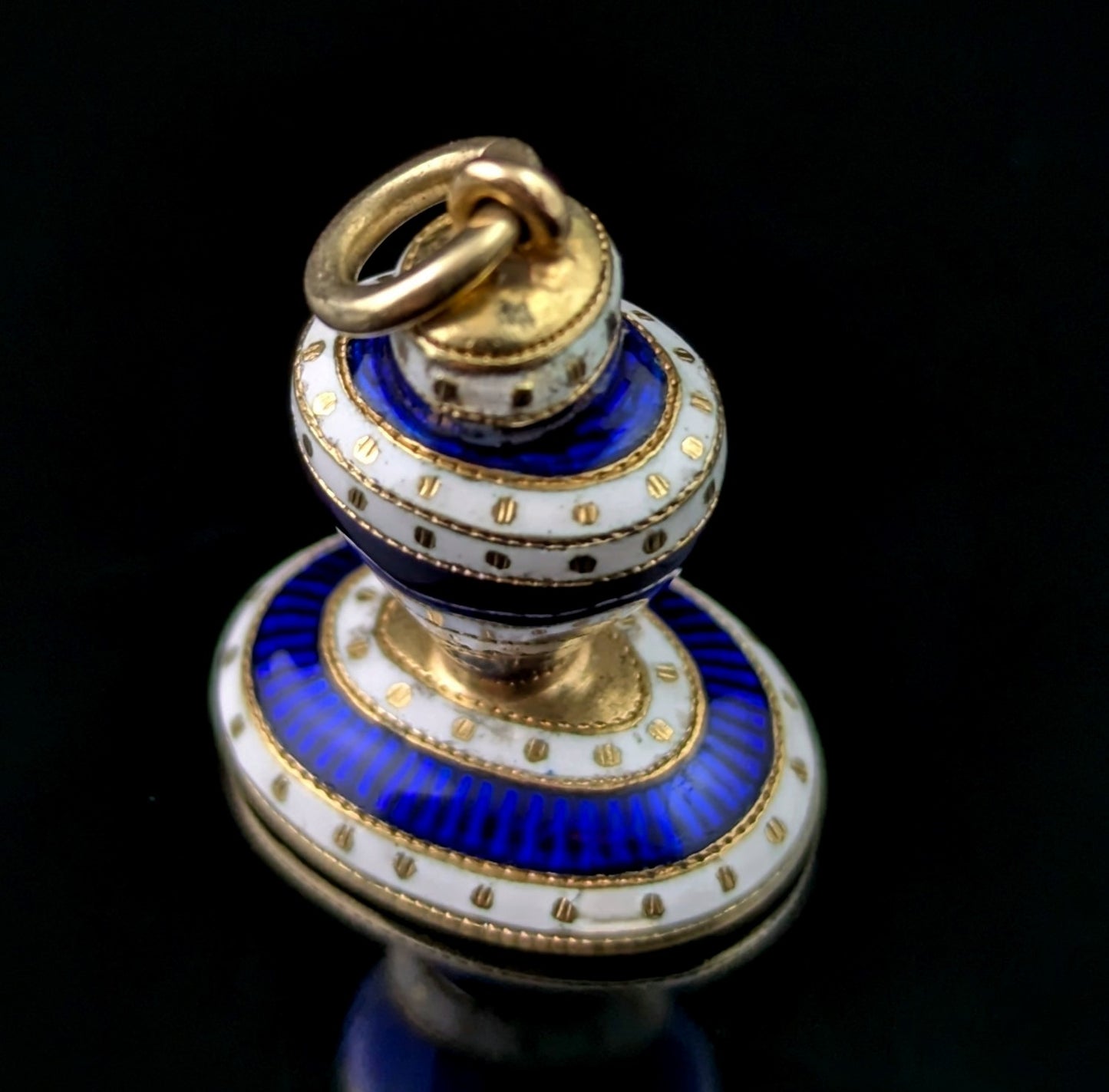 Antique Georgian seal fob pendant, Urn, Blue and white enamel