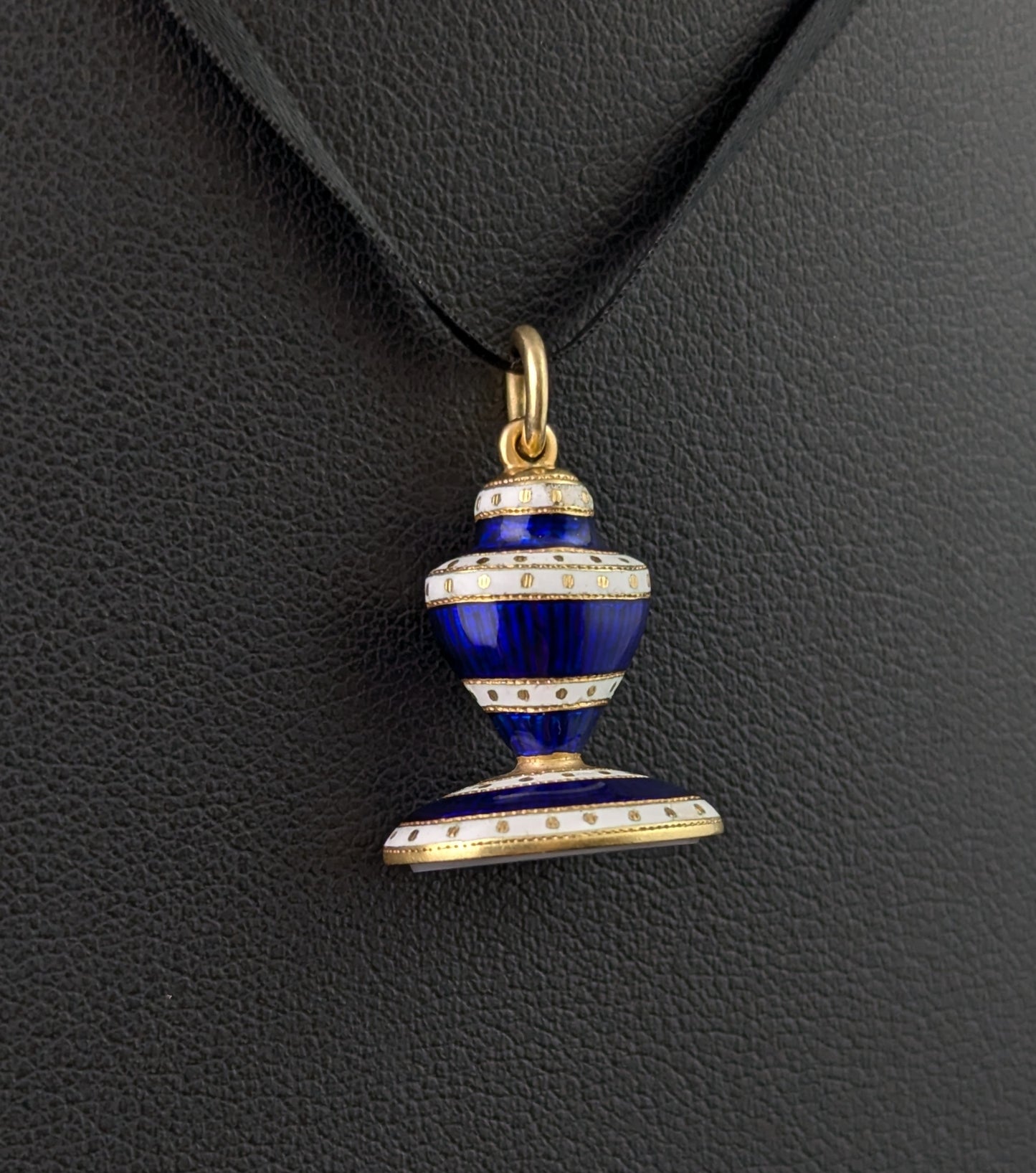 Antique Georgian seal fob pendant, Urn, Blue and white enamel