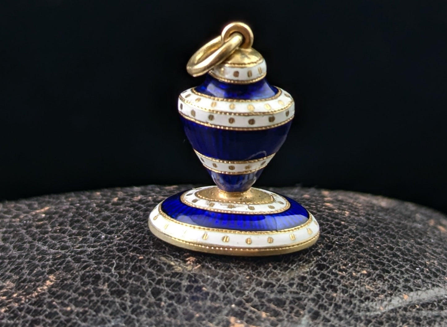 Antique Georgian seal fob pendant, Urn, Blue and white enamel