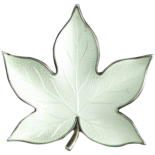 Vintage Norwegian silver enamel leaf brooch, White enamel