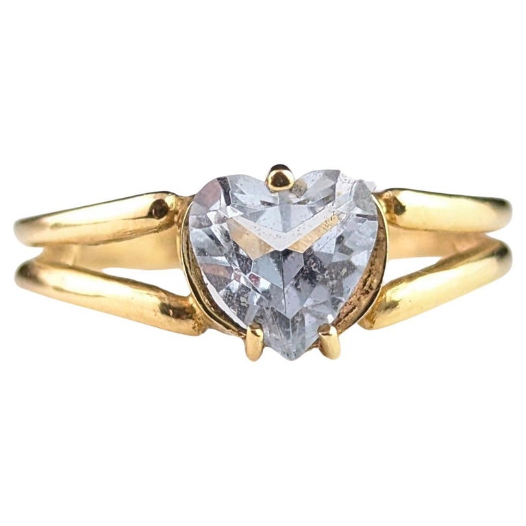 Vintage 9ct gold heart ring, blue paste