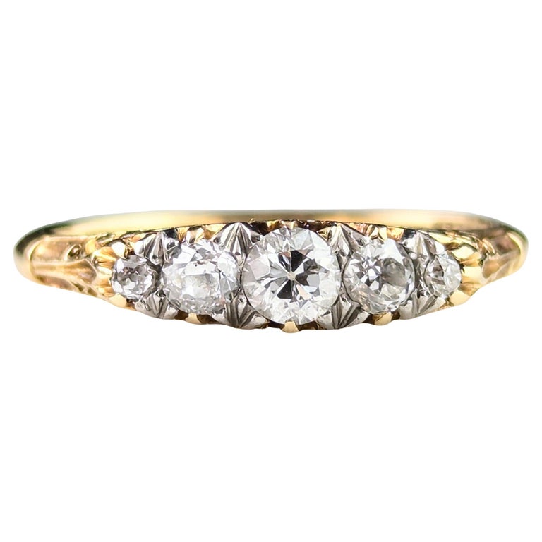 Vintage Diamond half hoop ring, five stone, 18ct yellow gold