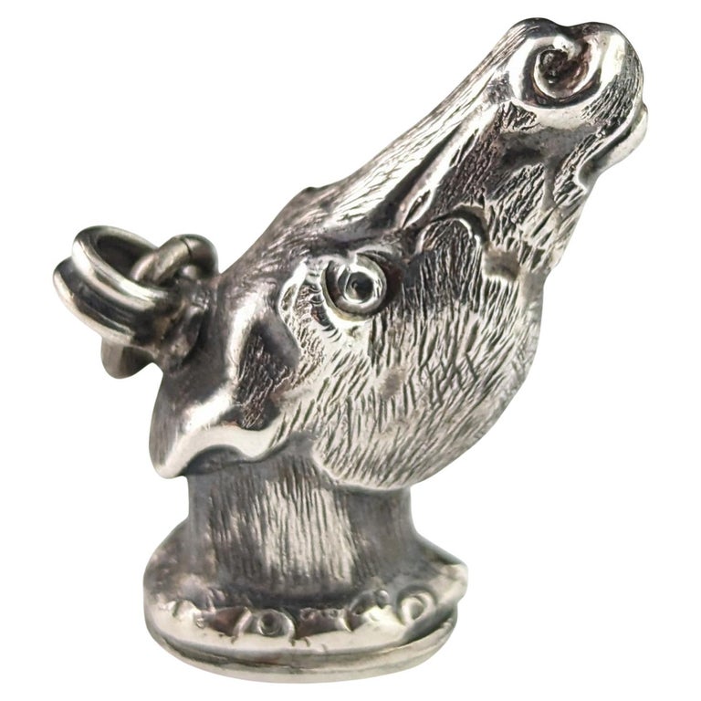 Antique silver horse head seal fob pendant, Victorian