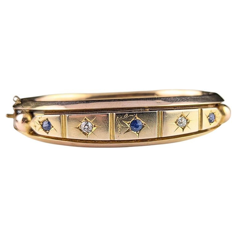 Antique Sapphire and Diamond bangle, Gypsy set, 9ct yellow gold