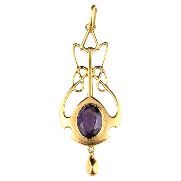 Antique Art Nouveau amethyst pendant, 9ct yellow gold