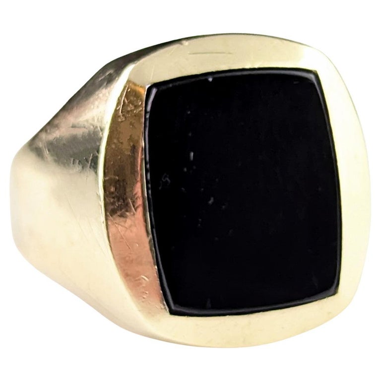 Vintage 9ct yellow gold and Onyx signet ring, Chunky, oversized