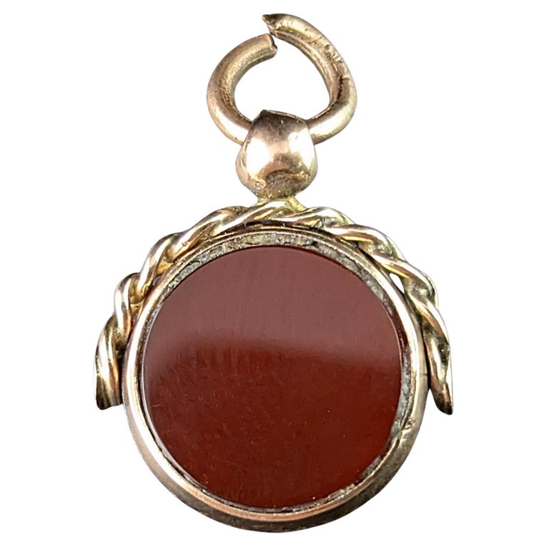 Antique 9ct gold Carnelian swivel fob pendant