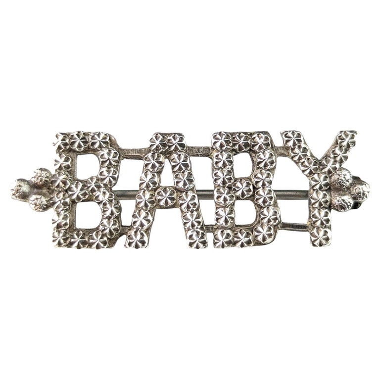 Antique sterling silver baby brooch, Victorian