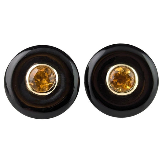 Vintage Onyx and Citrine stud earrings, 9ct yellow gold