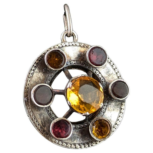 Antique Scottish Citrine and Garnet pendant, Sterling silver