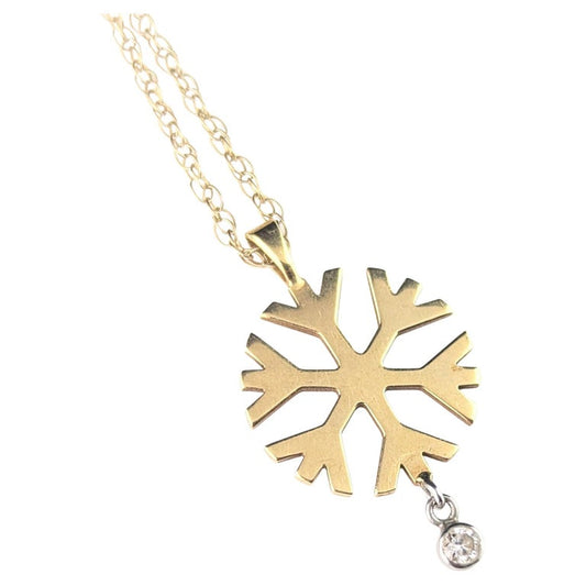 Vintage Diamond snowflake pendant, 18ct gold, chain necklace